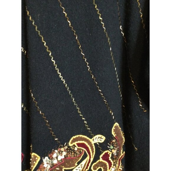 VTG Lady Angenie Women Sweater Lambswool Sequin Bead Embroidery Knit Black SZ 1X - Picture 3 of 6